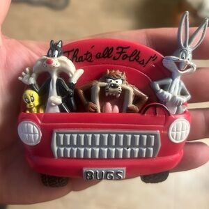 1997 Looney Tunes Bugs Bunny Sylvester & Tweety Taz Magnets Red Car 4 Pieces